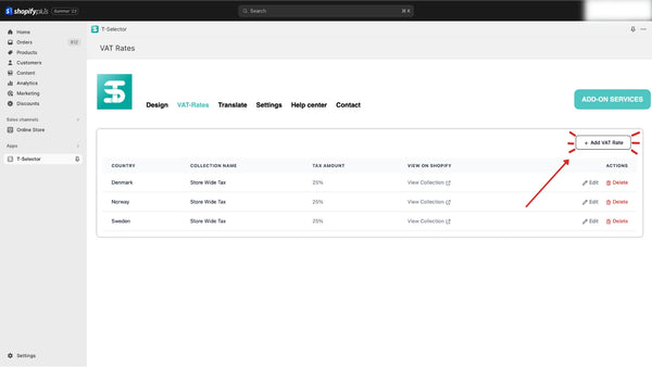 The VAT Rates view with the Add VAT Rate button highlighted — step 2